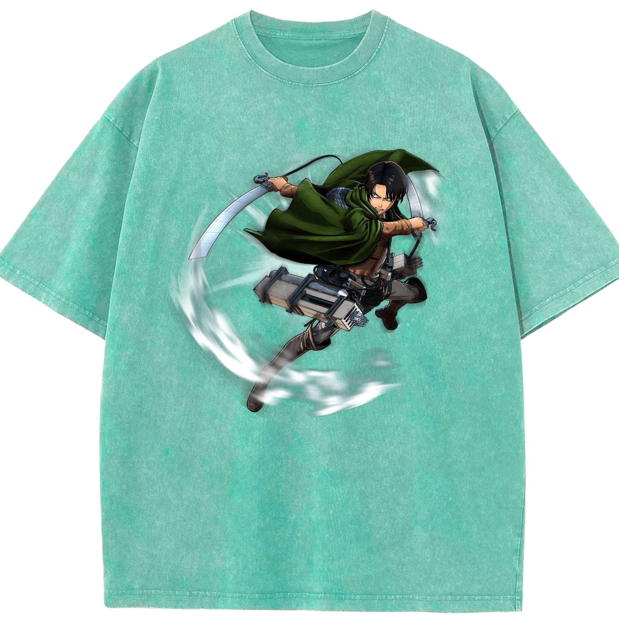 （画像用） 進撃の巨人 リヴァイ·アッカーマン Attack on Titan Levi Ackerman 綿100% ヴィンテージ風 半袖Tシャツ（フロントプリント）
